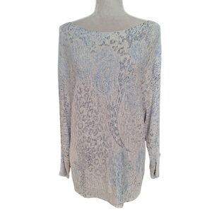 Sioni Slouchy Boatneck Knit Sweater Sz L Beige Blue Shimmer Pullover